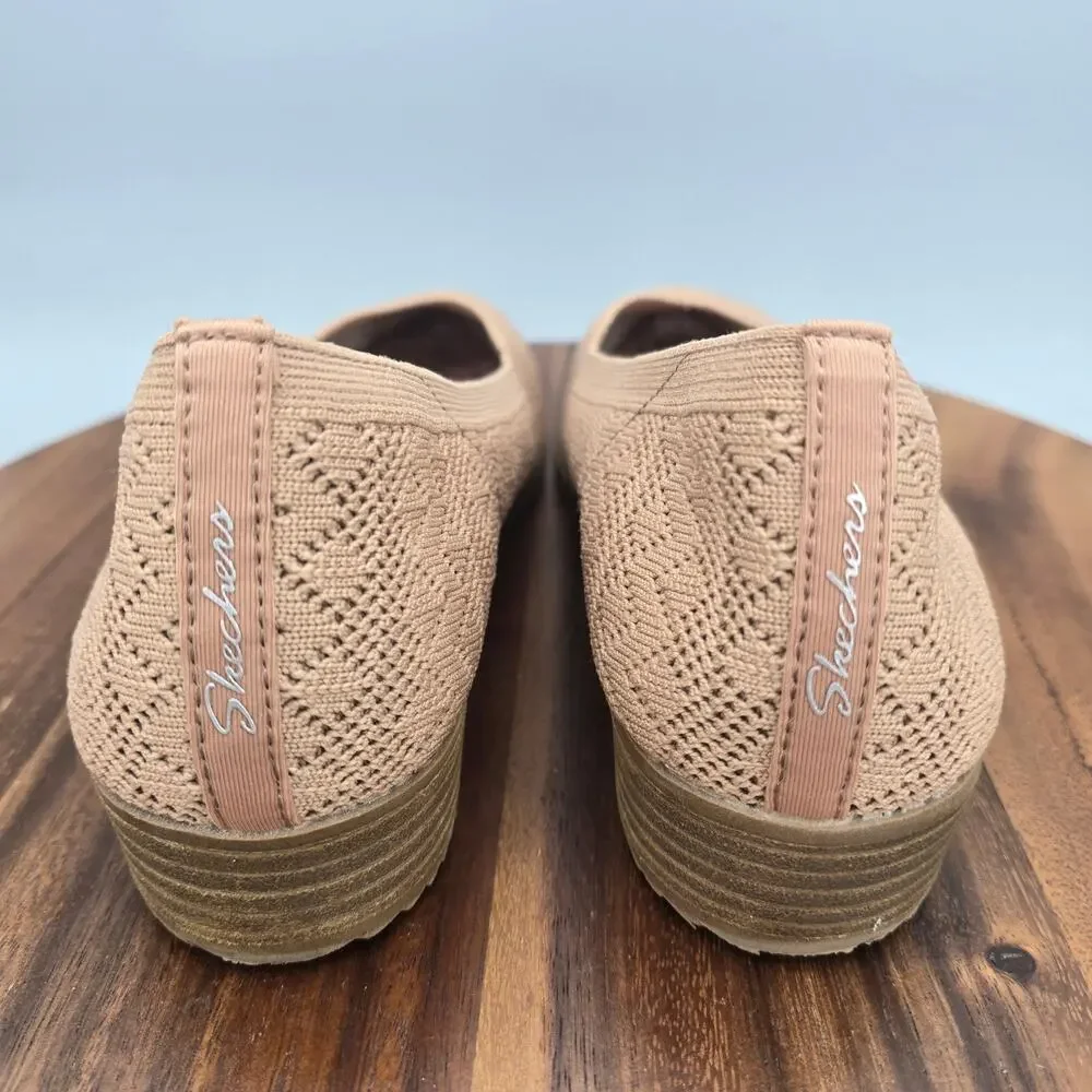 Skechers Cleo Sawdust Shoes Womens 9.5 Tan Slip On Knit Comfort Loafer Flats
